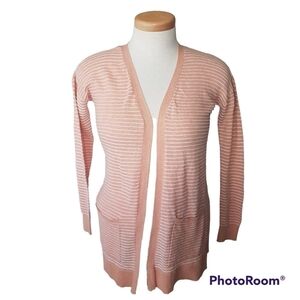 Peyton Primrose lightweight open front striped cotton cardigan with pockets.